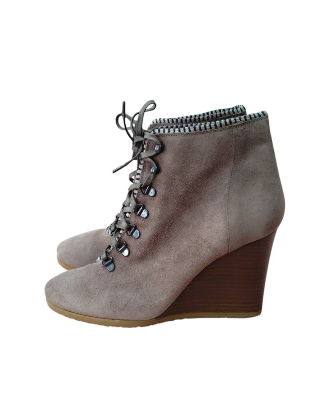 J. Crew Buckley Wedge Suede Leather Booties Size 9.5 Lace Up Gray Contemporary